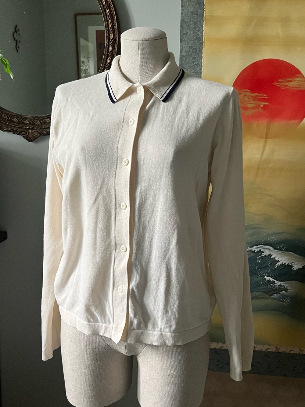 Classic Cream Button-Front Polo Cardigan for Women UNIQLO